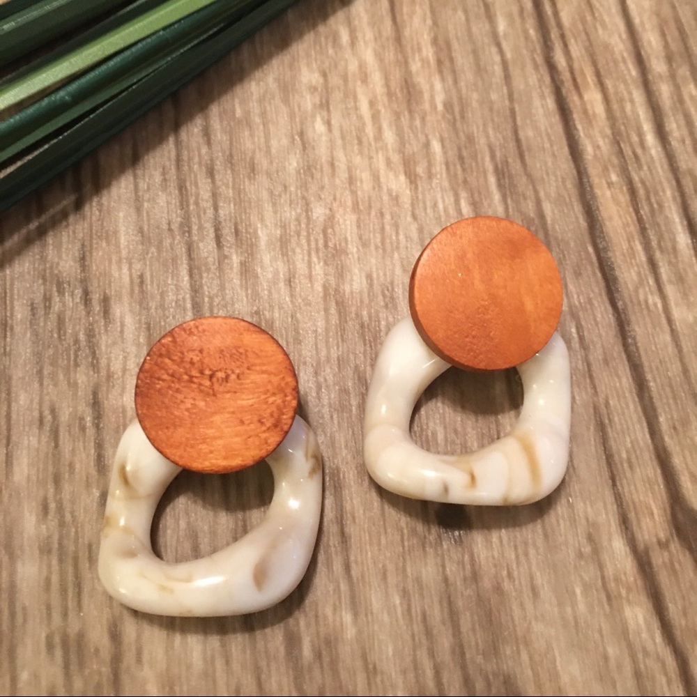 WOOD AND ACRYLIC POST OR STUD BROWN EARRINGS-NEW